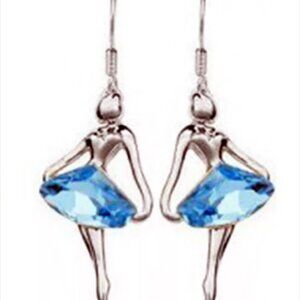 Sterling Silver Blue Crystal Ballerina Dangle Earrings